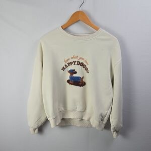 "Happy Dog" Love What U Love Cream Dachshund Embroidered Pullover Sweatshirt